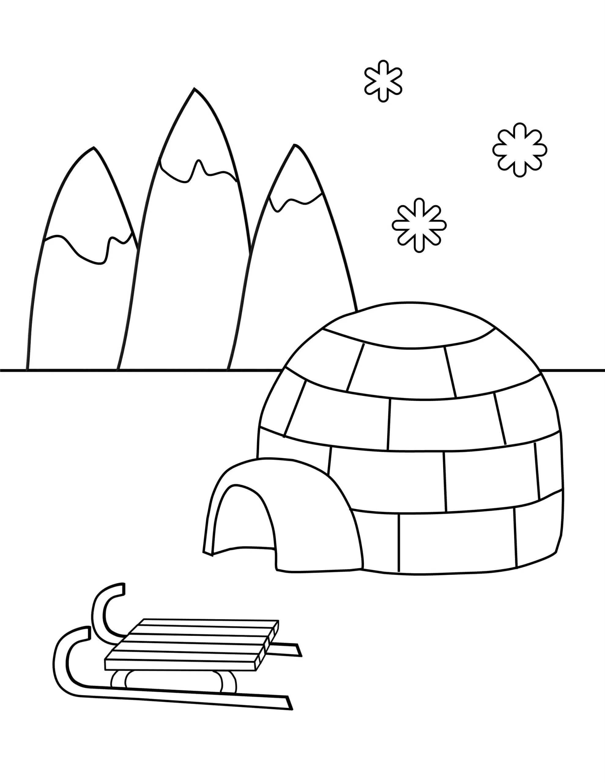 Dibujo de Iglu En Invierno para Colorear y Imprimir