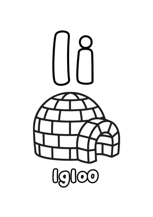 Dibujo de Letra I Con Iglu para Colorear y Imprimir