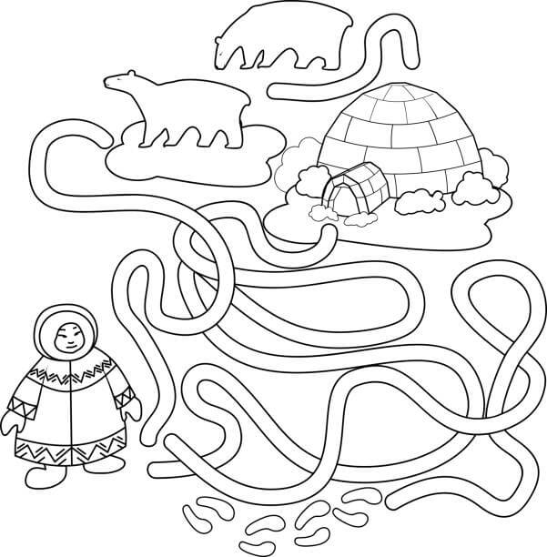 Dibujo de Mapa de Ir a Igloo para Colorear y Imprimir