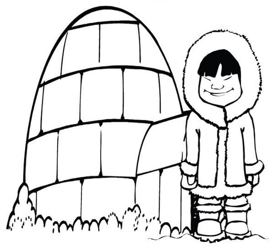 Dibujo de Niño Sonriente Con Iglu para Colorear y Imprimir