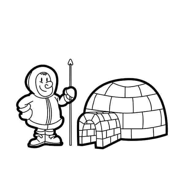 Dibujo de Pescador e Iglu para Colorear y Imprimir