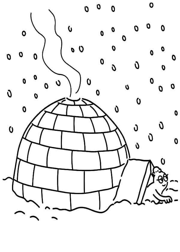 Dibujo de Refugiate Debajo de Un Iglu para Colorear y Imprimir