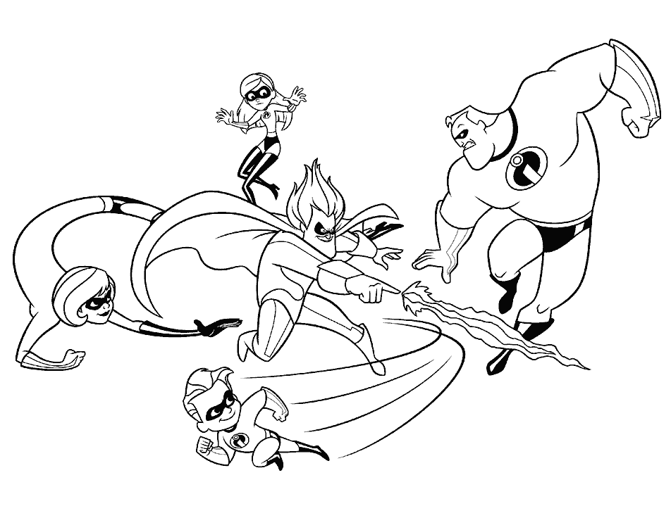Dibujo de Los Increíbles 2 Peleando para Colorear y Imprimir
