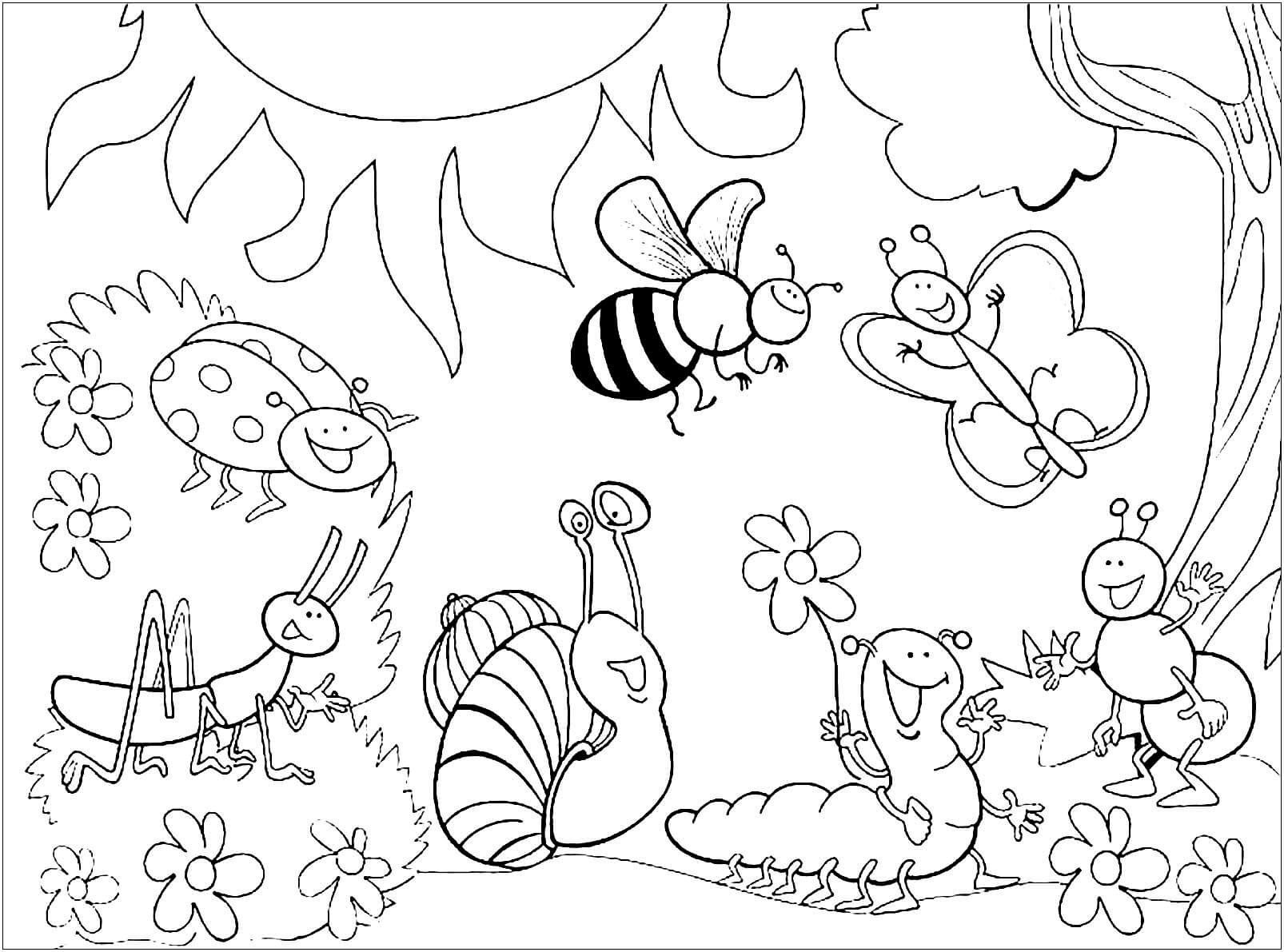 Dibujo de Insectos En La Jungla para Colorear y Imprimir
