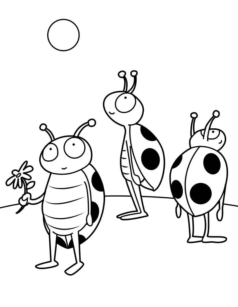Dibujo de Mariquitas Divertidas para Colorear y Imprimir