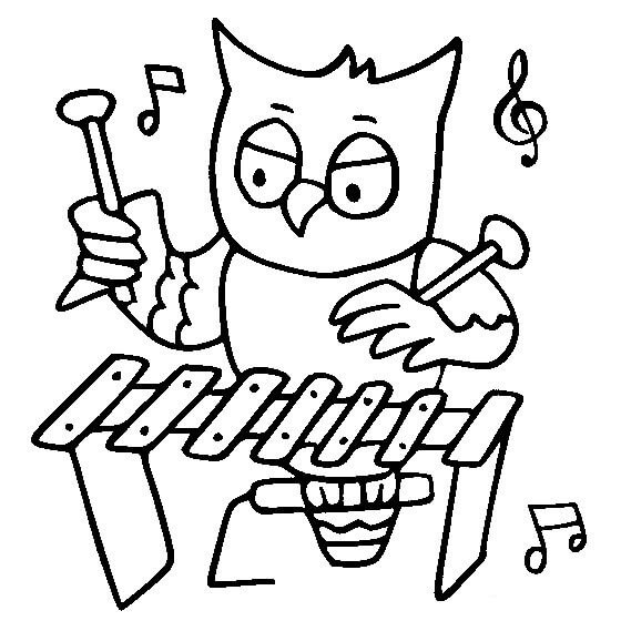 dibujo buho tocando instrumentos musicales para colorear