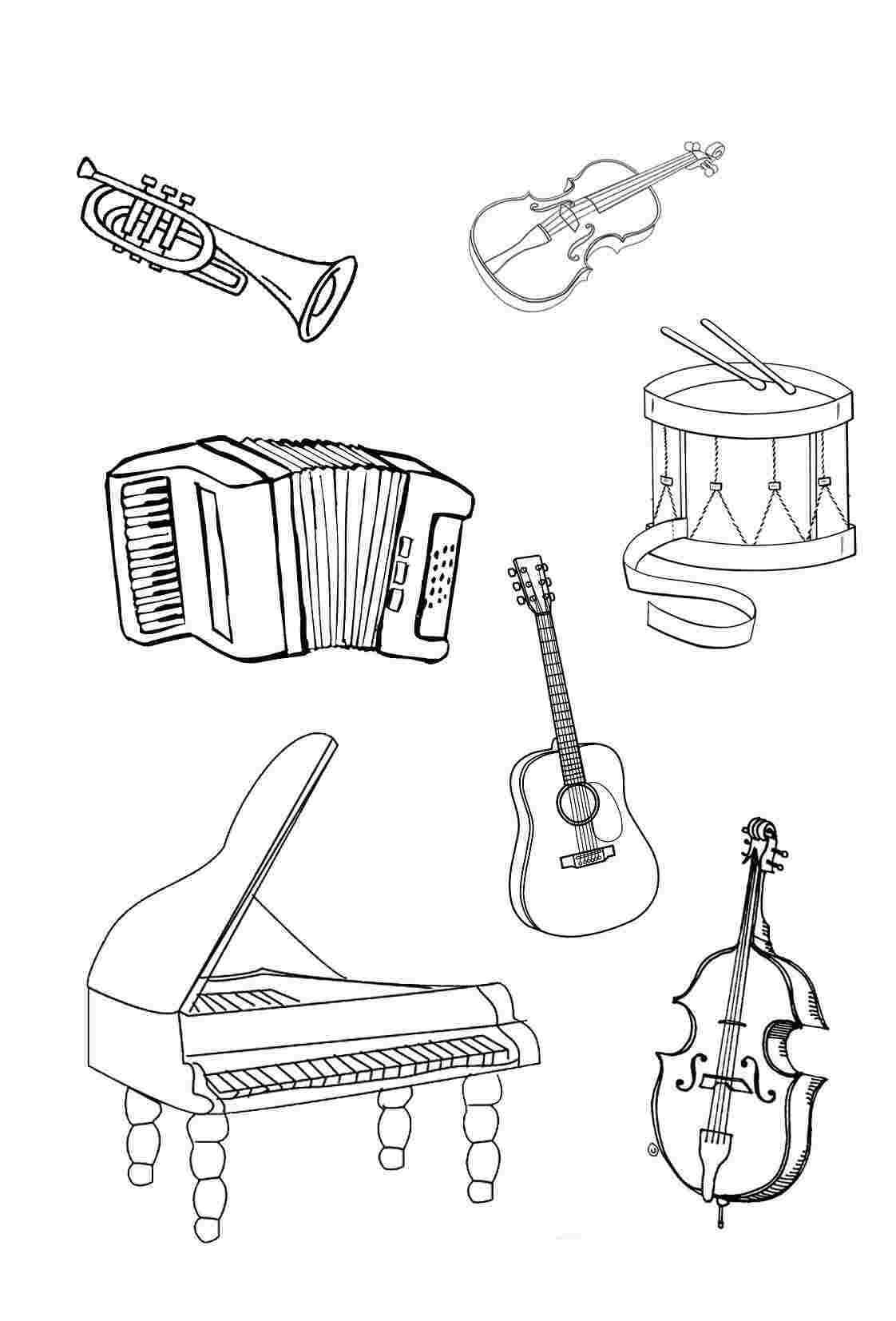 dibujo diversion con instrumentos musicales para colorear