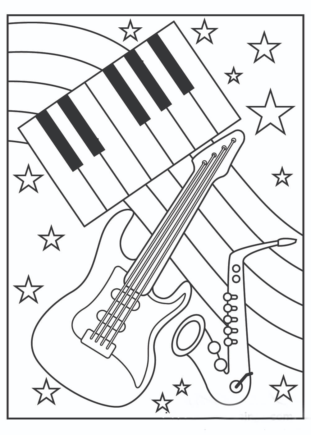 dibujo guitarra y estrella para colorear