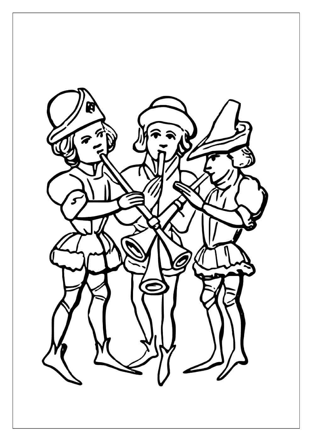 dibujo instrumento de musica de tres personas para colorear