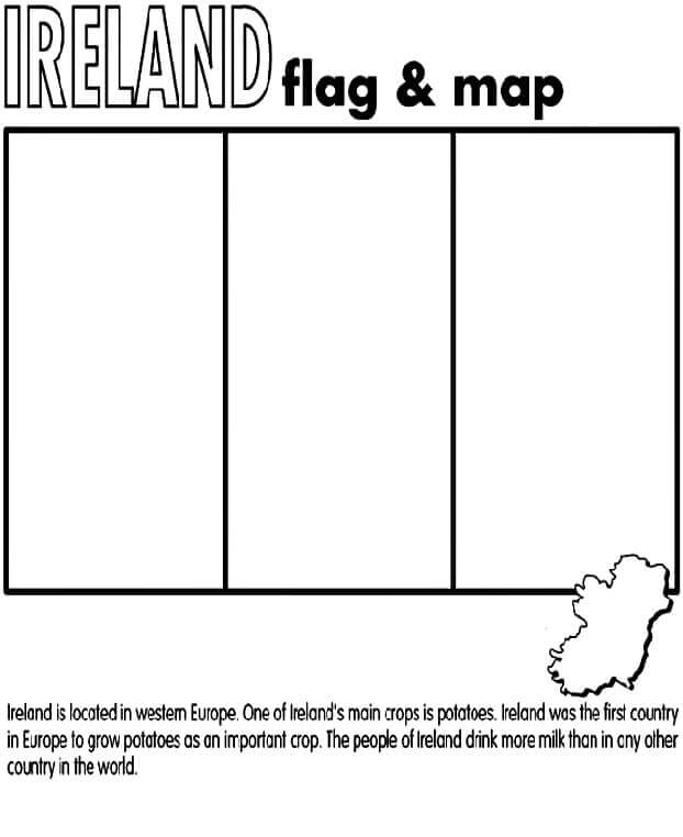 Dibujo de Bandera y Mapa de Irlanda para Colorear y Imprimir
