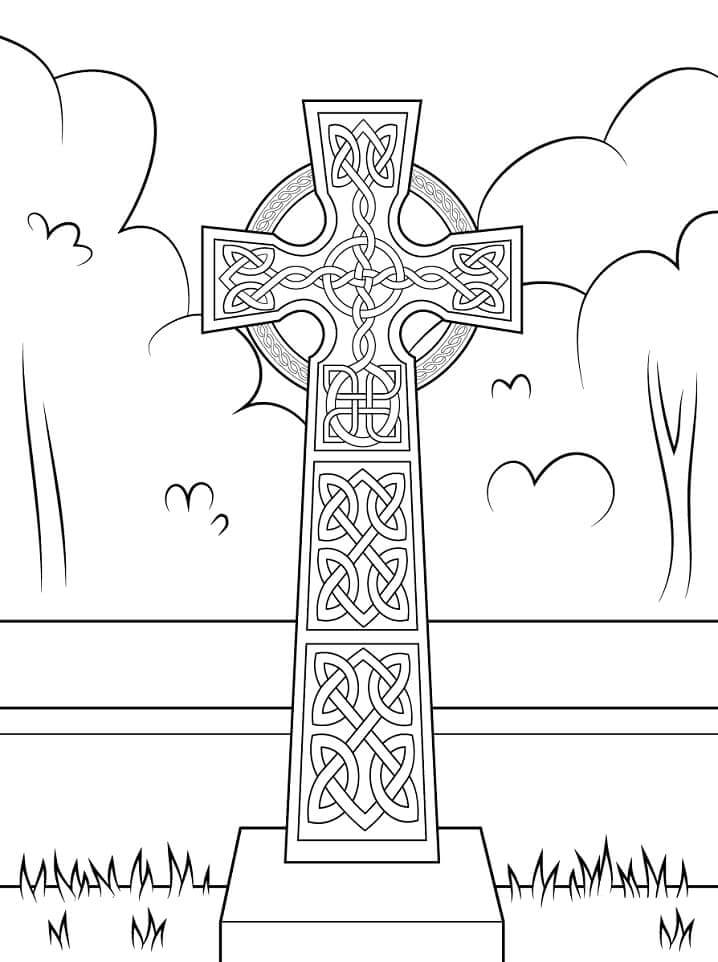 Dibujo de Cruz Celta Con Adorno para Colorear y Imprimir