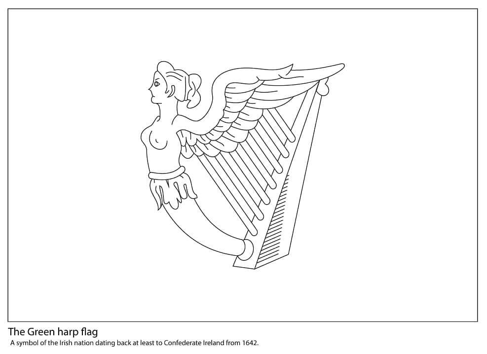 Dibujo de La Bandera Del Arpa Verde para Colorear y Imprimir