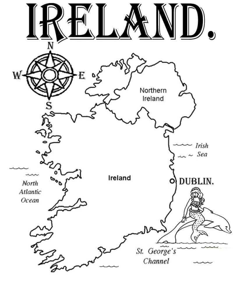 Dibujo de Mapa de Irlanda para Colorear y Imprimir