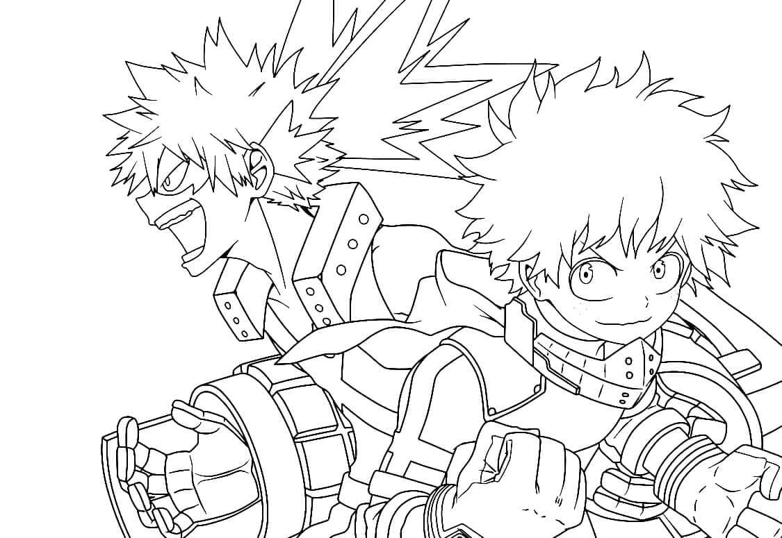 Dibujo de Bakugo Con Izuku Midoriya para Colorear y Imprimir