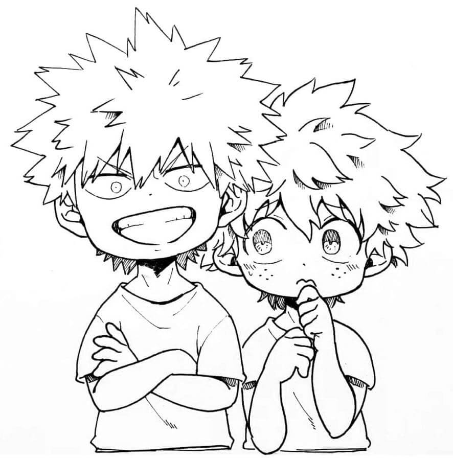 Dibujo de Chibi Deku y Bakugo para Colorear y Imprimir