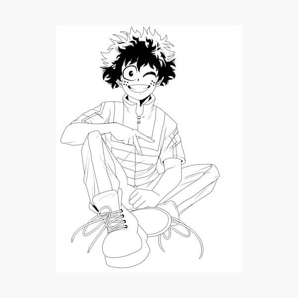 Dibujo de Deku Sentado para Colorear y Imprimir