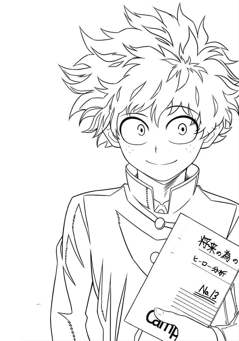 Dibujo de Deku Sosteniendo Un Cuaderno para Colorear y Imprimir