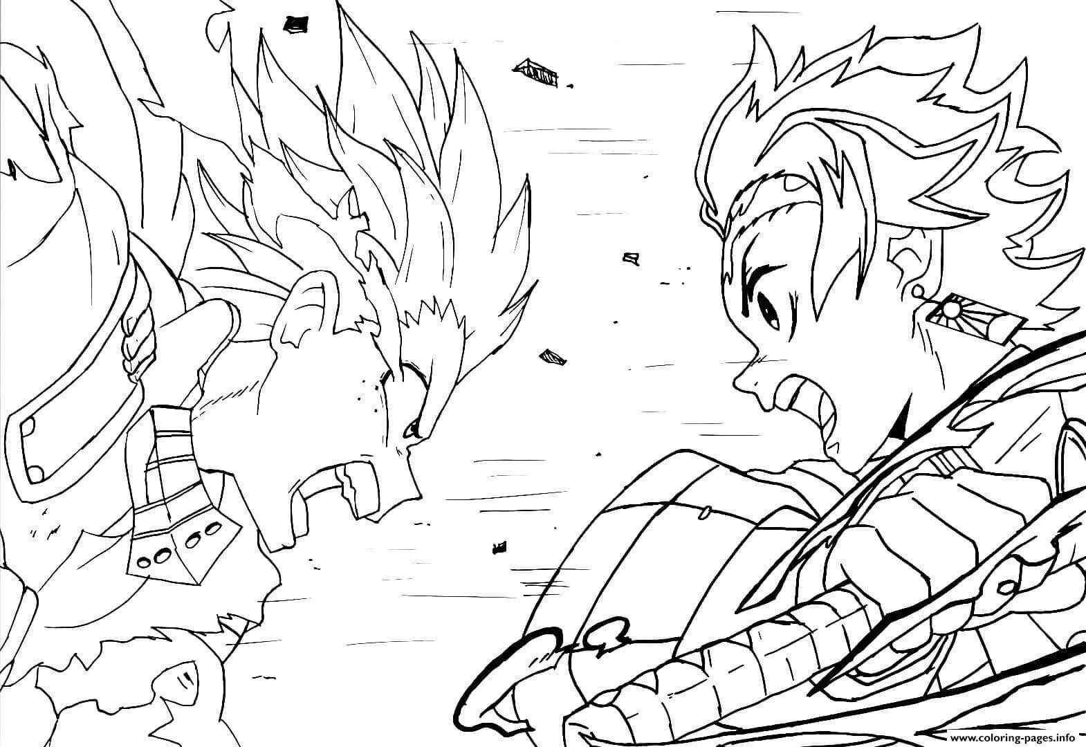 Dibujo de Deku Vs Tanjiro para Colorear y Imprimir