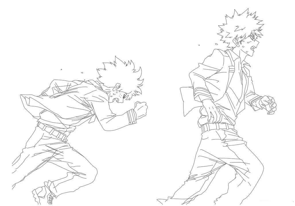 Dibujo de Deku y Bakugo Corriendo para Colorear y Imprimir