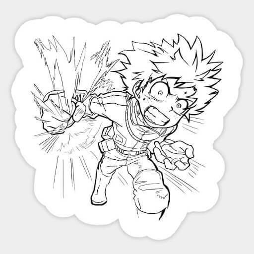 Dibujo de Golpe de Izuku Midoriya Enojado para Colorear y Imprimir