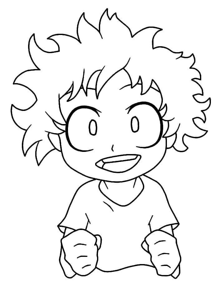 Dibujo de Pequeño Deku ¡Feliz para Colorear y Imprimir
