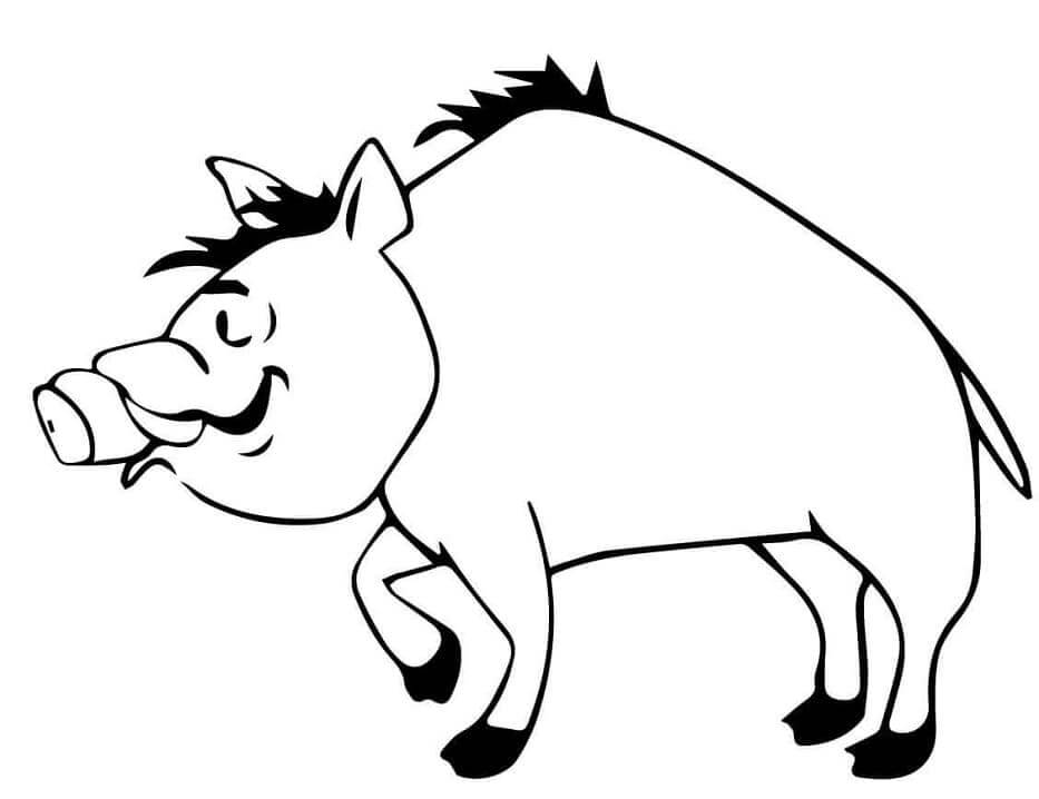 Dibujo de Caricatura Jabalí Sonriente para Colorear y Imprimir