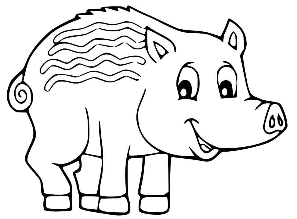 Dibujo de Jabalí Divertido para Colorear y Imprimir