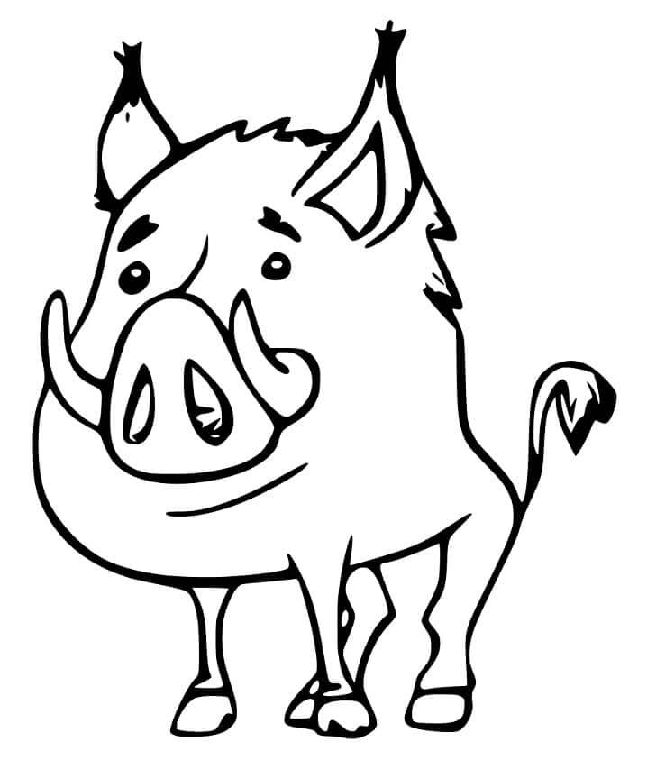 Dibujo de Pequeño Jabalí Sonriendo para Colorear y Imprimir