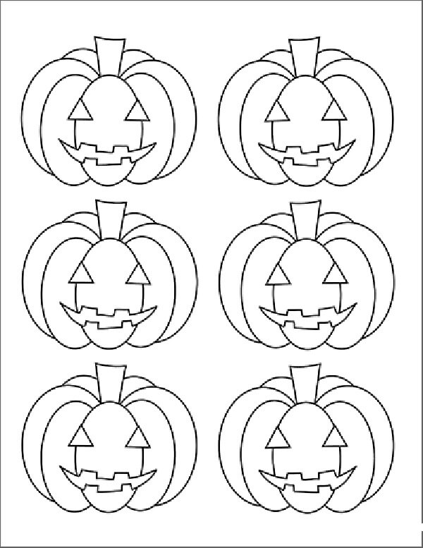 Dibujo de Seis Jack o Lantern para Colorear y Imprimir