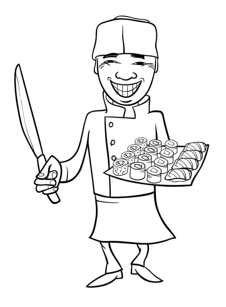 Dibujo de Chef de Sushi Japonés para Colorear y Imprimir