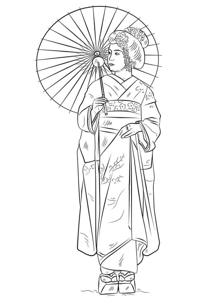Dibujo de Chica Japonesa para Colorear y Imprimir