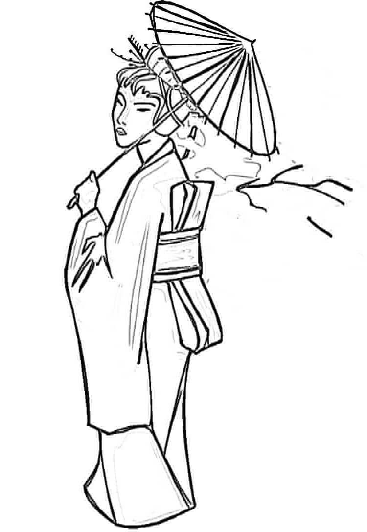 Dibujo de Dama Japonesa para Colorear y Imprimir