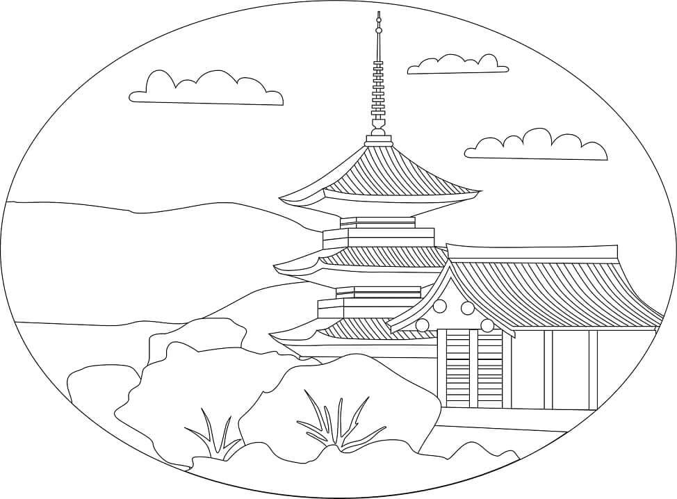 Dibujo de Kiyomizu Dera para Colorear y Imprimir