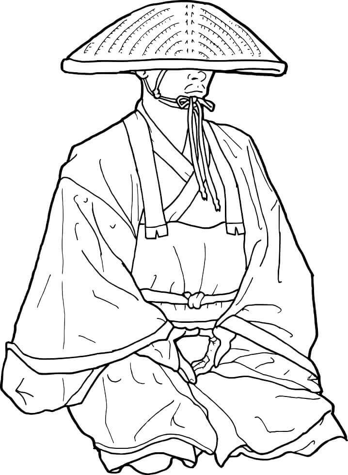 Dibujo de Monje Budista Japonés para Colorear y Imprimir