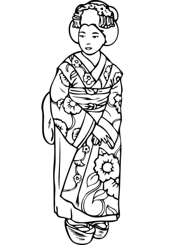 Dibujo de Mujer Japonesa para Colorear y Imprimir