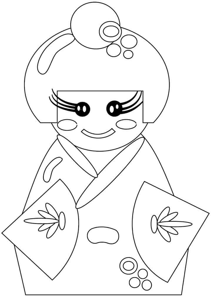 Dibujo de Muñeca Japonesa para Colorear y Imprimir