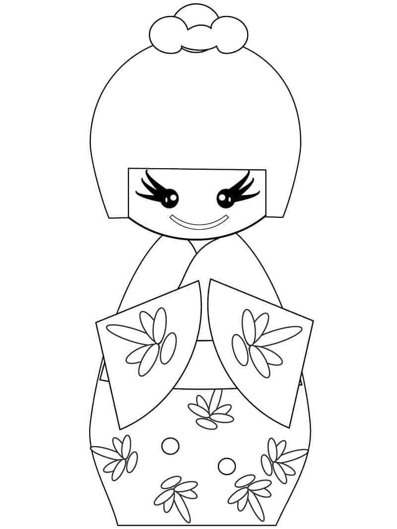 Dibujo de Muñeca Kokeshi para Colorear y Imprimir