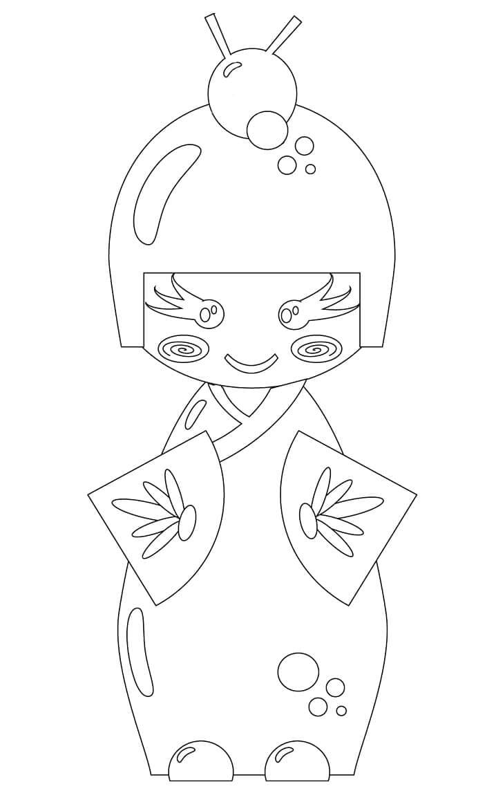 Dibujo de Muñeca Tradicional Japonesa para Colorear y Imprimir