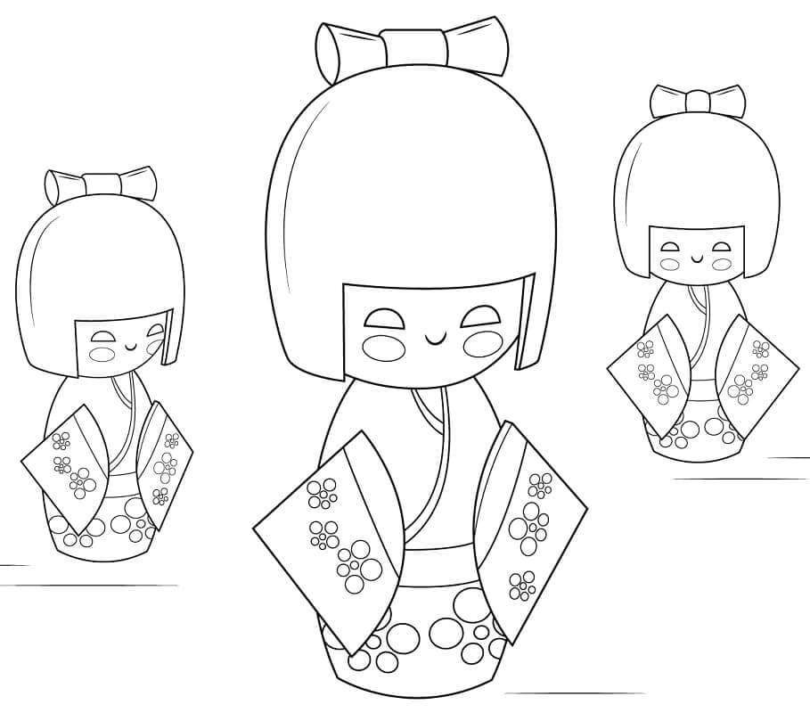 Dibujo de Muñecas Kokeshi para Colorear y Imprimir