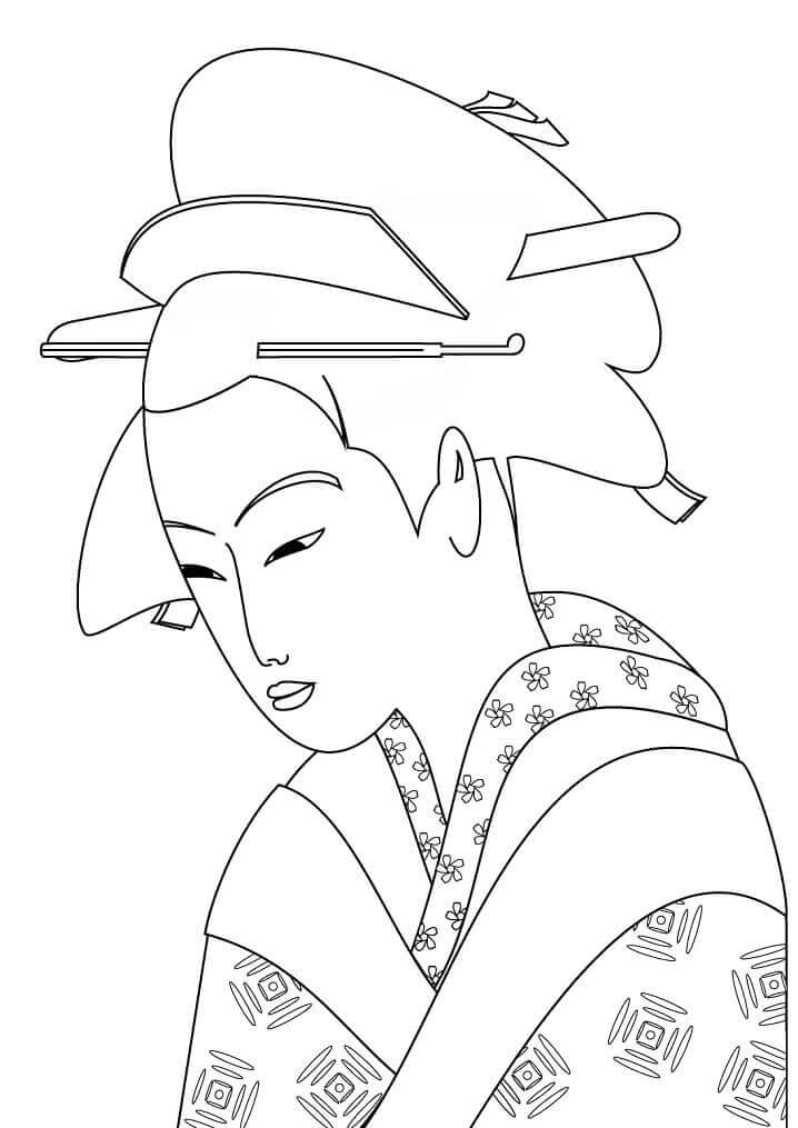 Dibujo de Retrato de Mujer Japonesa para Colorear y Imprimir