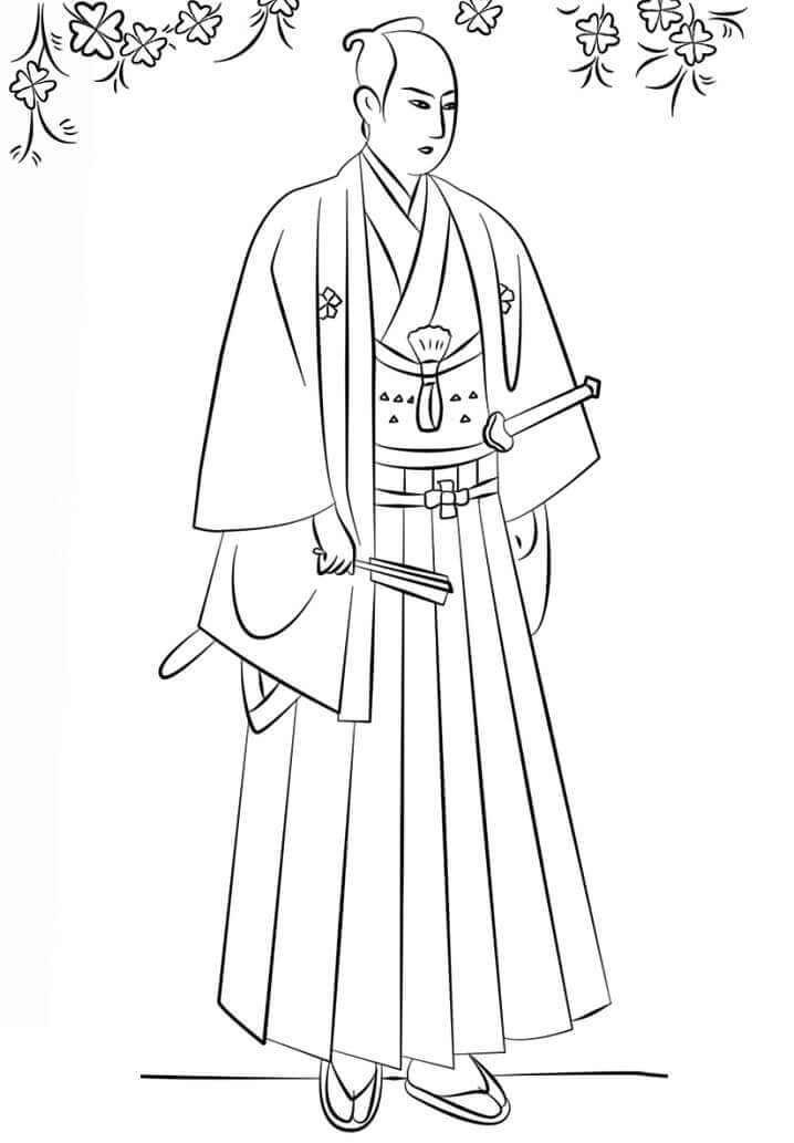 Dibujo de Samurái Japonés para Colorear y Imprimir