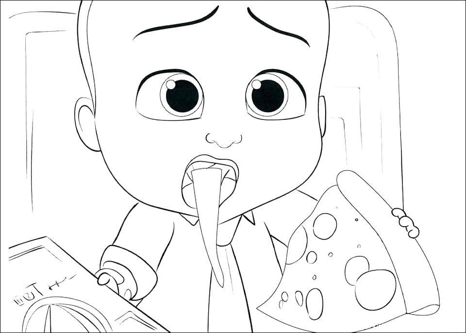 Dibujo de Jefe Bebé Comiendo Pizza para Colorear y Imprimir