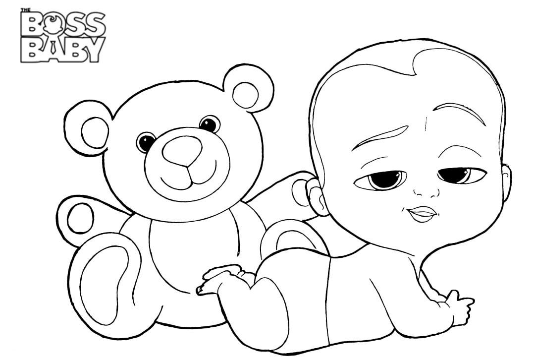 Dibujo de Jefe Bebé y Oso de Peluche para Colorear y Imprimir