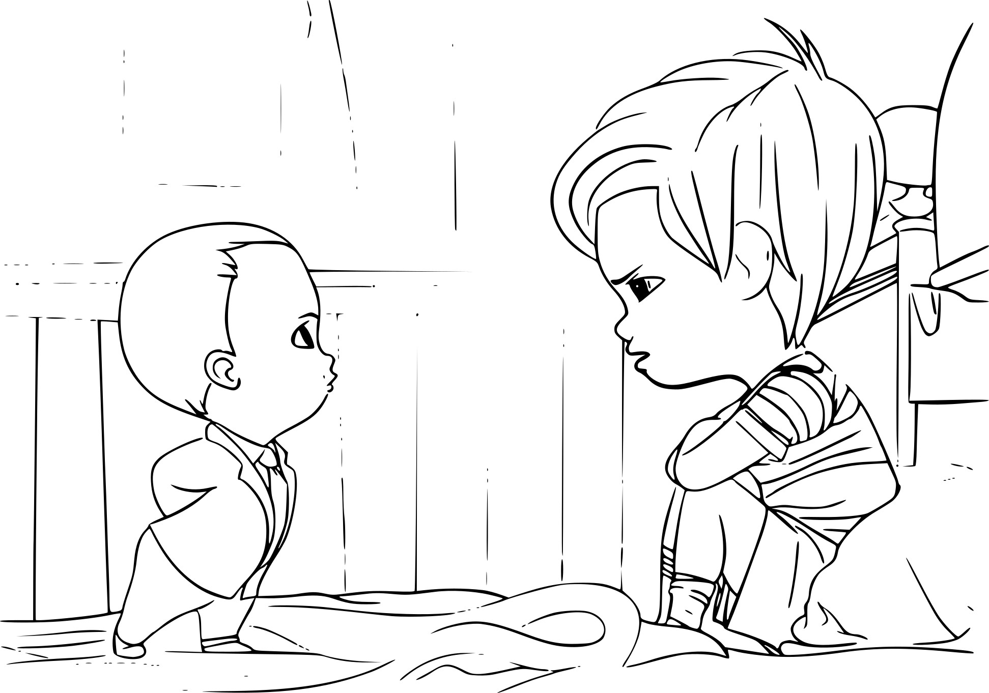 Dibujo de Jefe Bebé y Tim Hablando para Colorear y Imprimir