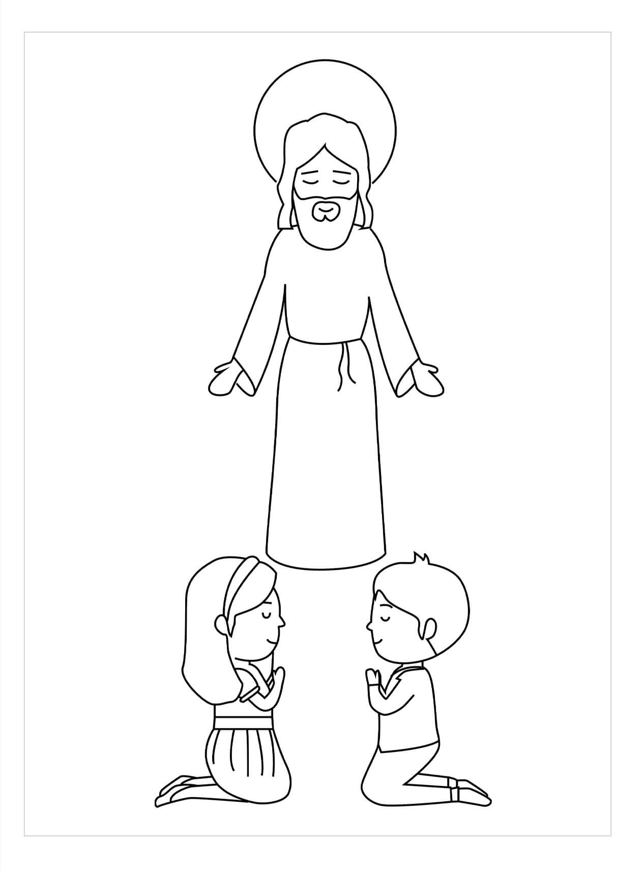 dibujos pareja rezando ante jesus para colorear