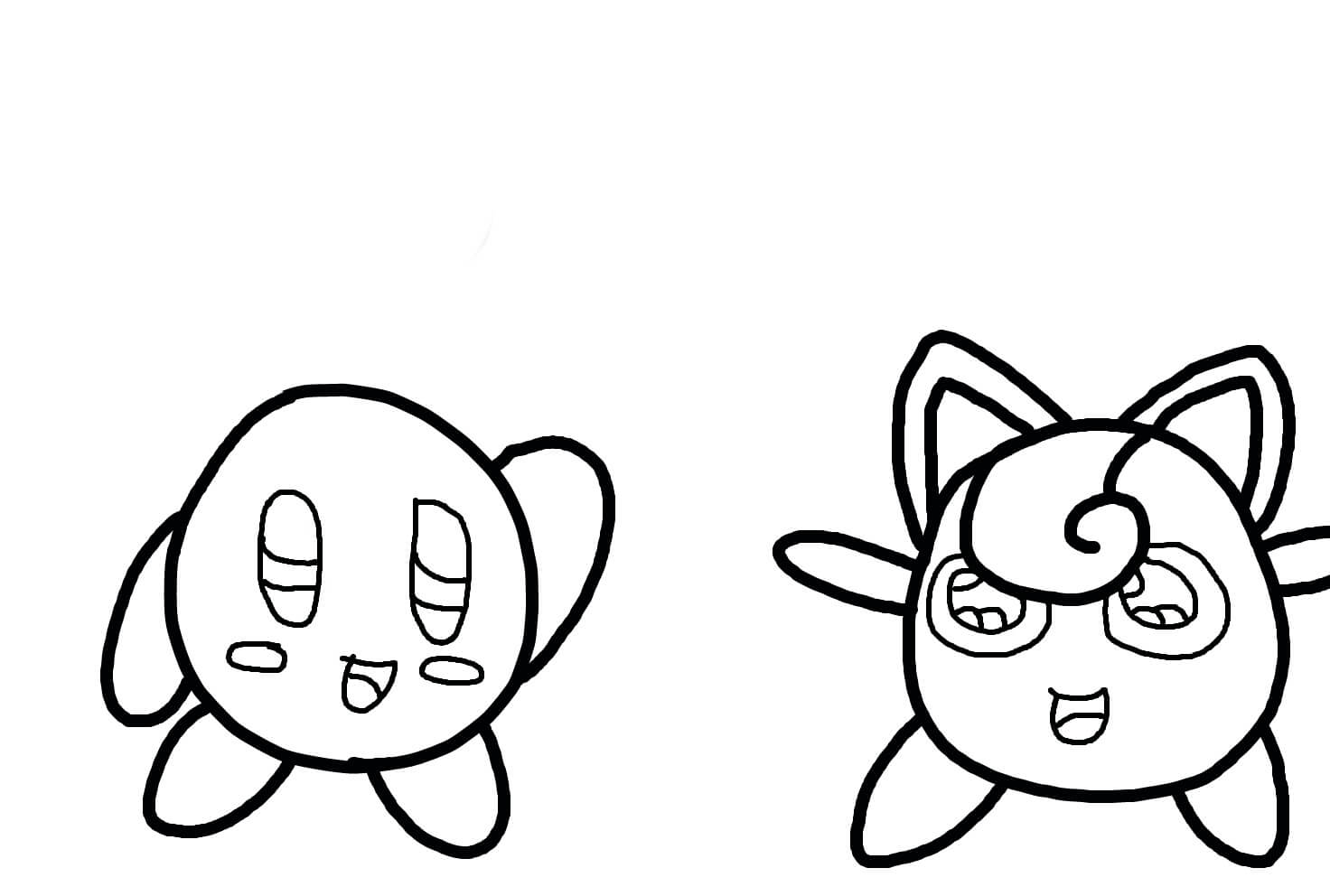 Dibujo de Kirby y Jigglypuff para Colorear y Imprimir
