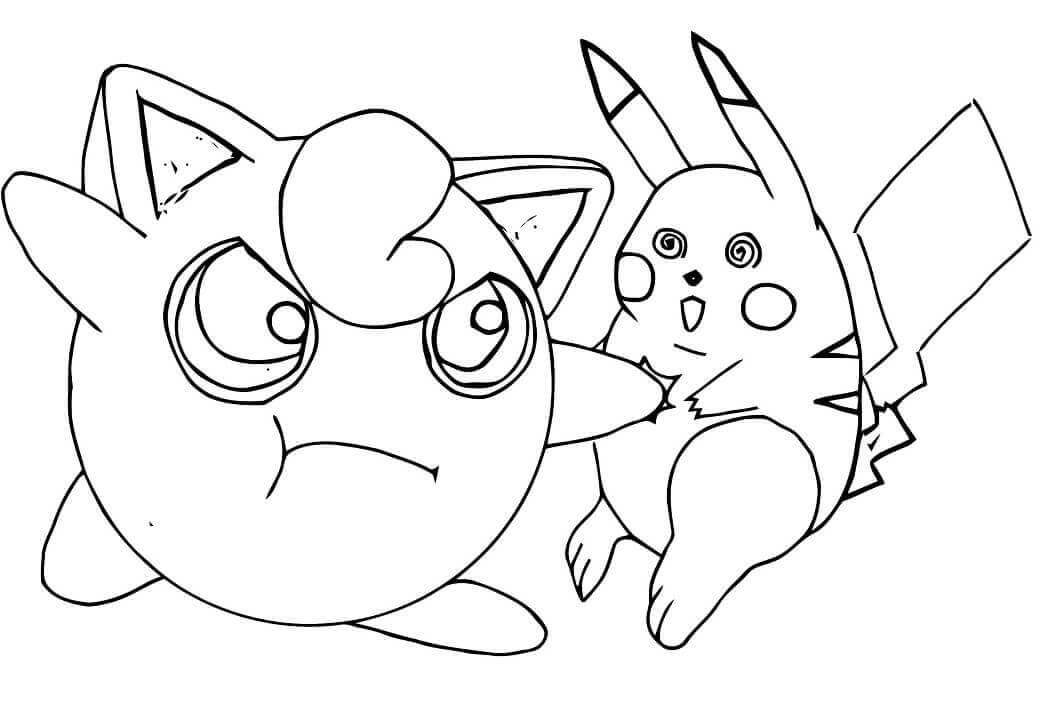 Dibujo de Pikachu y Jigglypuff para Colorear y Imprimir
