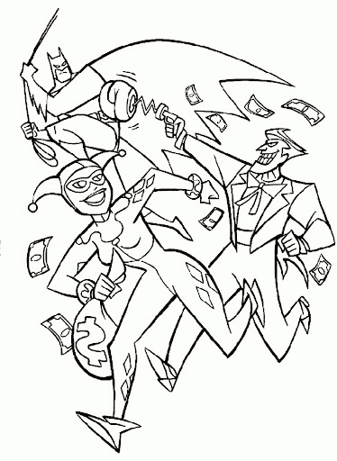 Dibujo de Batman Harley Quinn y Joker para Colorear y Imprimir
