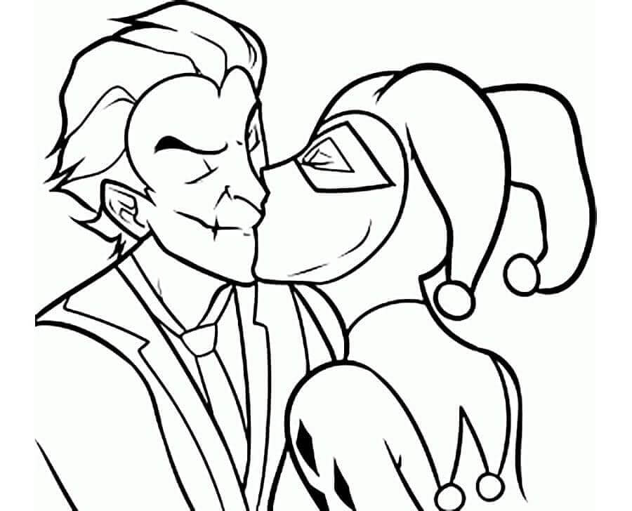 Dibujo de Joker Besando a Harley Quinn para Colorear y Imprimir