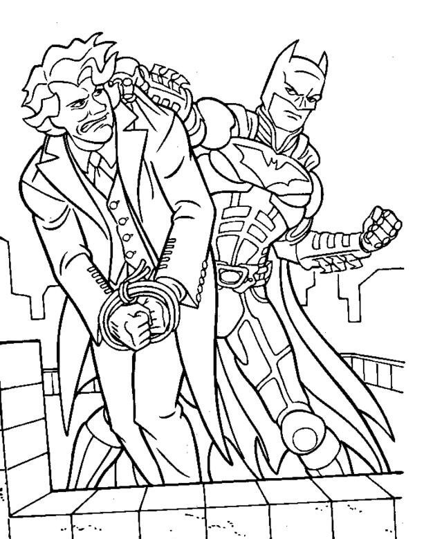 Dibujo de Joker Está Atado por Batman para Colorear y Imprimir